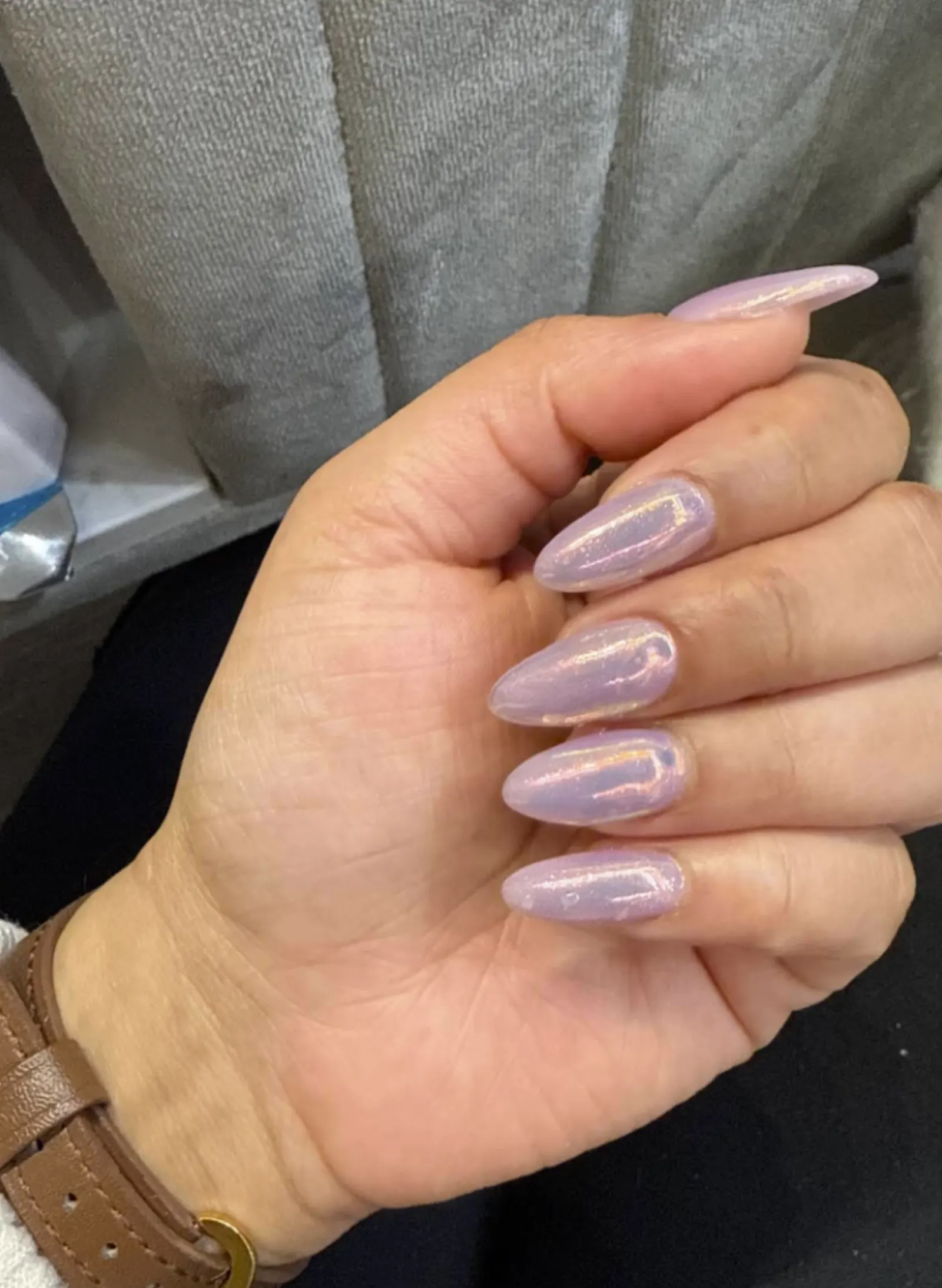 Lavender chrome pearl almond nails