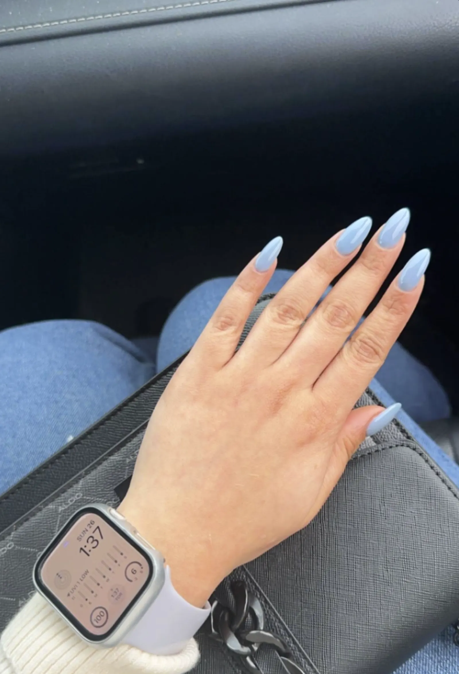 Soft sky blue almond gel nails
